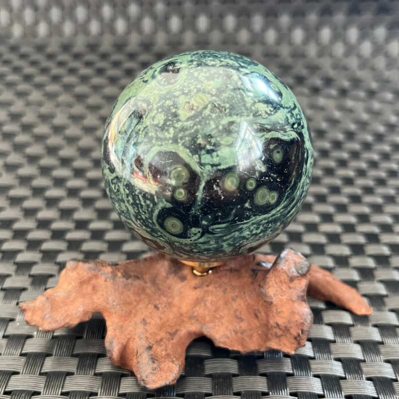 238G Natural Peacock's eye Crystal Polishing Stone ball Healing+Stand