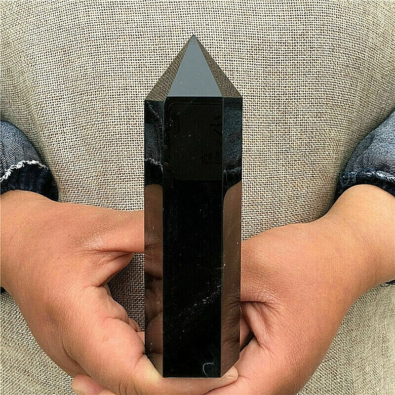 Natural obsidian quartz obelisk crystal wand point healing