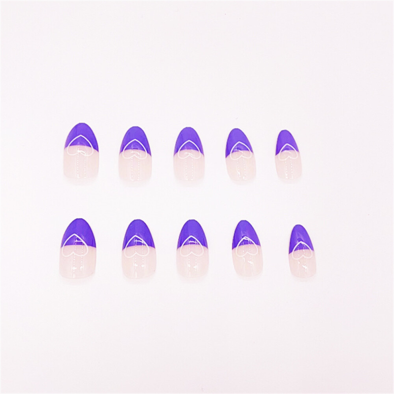Purple Heart Winter False Nail Short Almond Press on Nails for Nails Art 24pcs