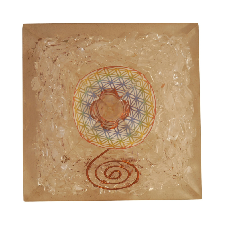 Clear Quartz Orgone Pyramid Flower of Life Gemstone Spiritual Free Shipping