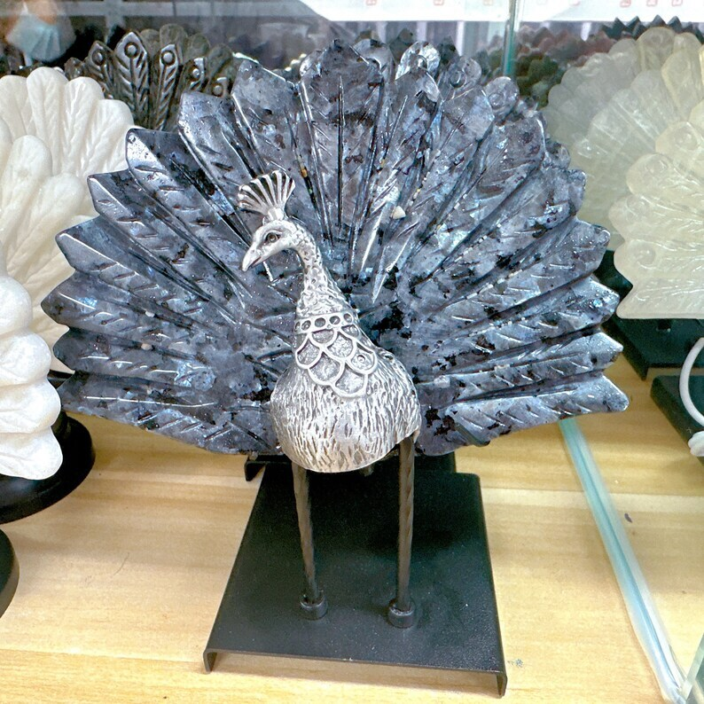 Variety of Materials Available Crystal Peacock Tails With Stand Reiki Heal