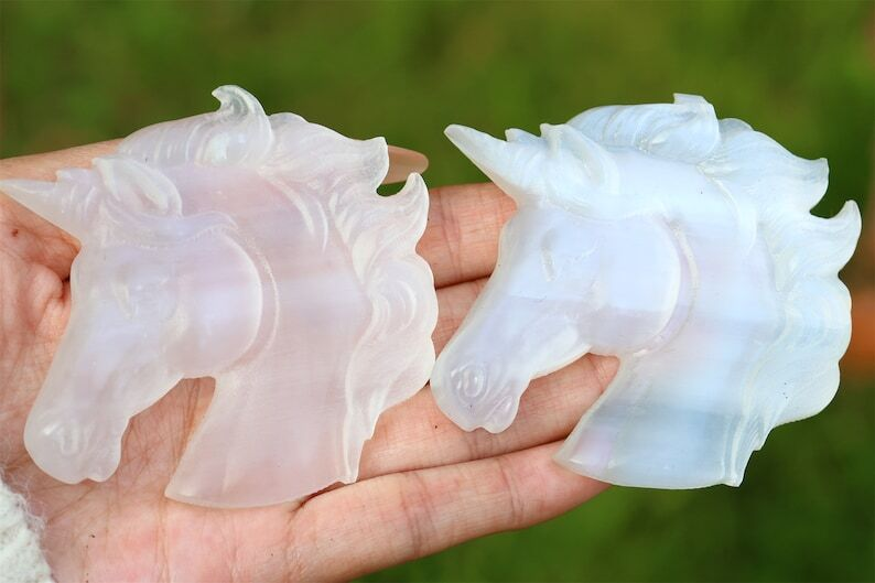 3.1" Gypsum Unicorn Natural Hand Carved Crystal Skull Reiki Crystal Decor 1pc