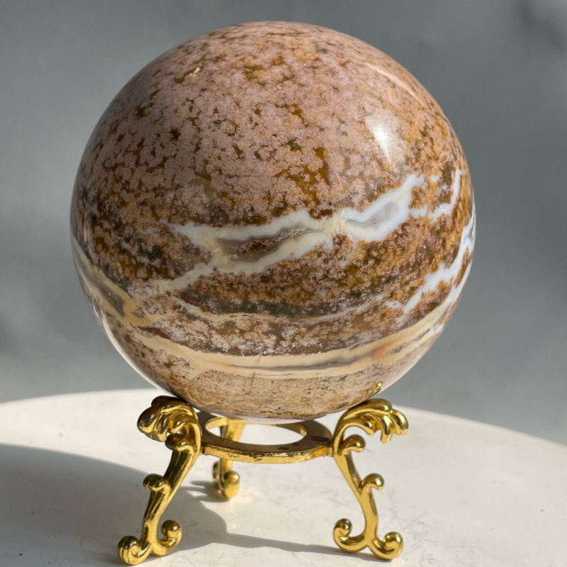 588G Natural Ocean Jasper Jade Crystal Polished Sphere Ball Healing Ball