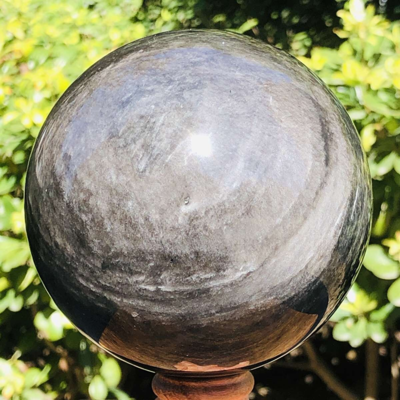 1130G HUGE Natural Silver Obsidian Sphere Crystal quartz Ball Healing 801