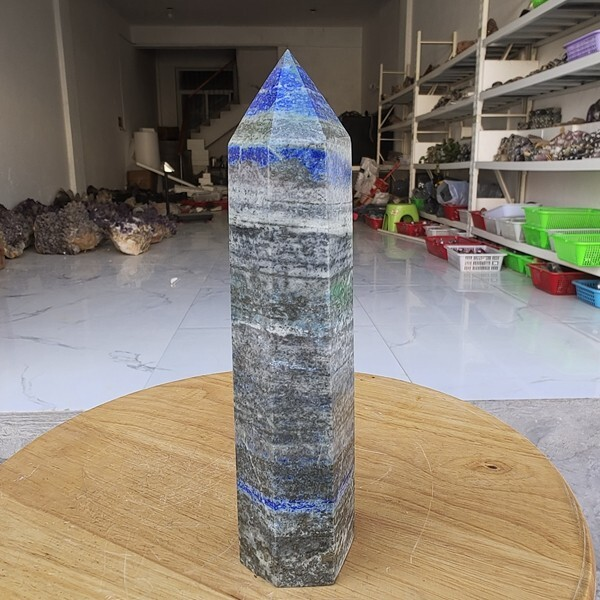 670g Natural Rock Lapis Lazuli Quartz Crystal Stone Point Healing Wand Obelisk