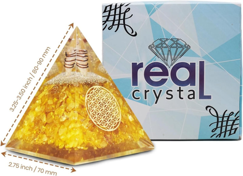 Citrine Orgonite Pyramid EMF Orgone Healing Crystal Meditation Positivity India