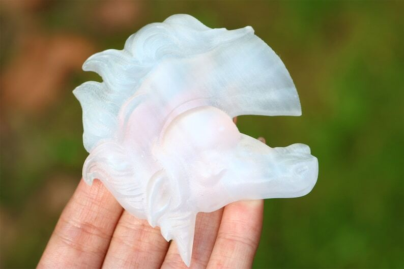 3.1" Gypsum Unicorn Natural Hand Carved Crystal Skull Reiki Crystal Decor 1pc