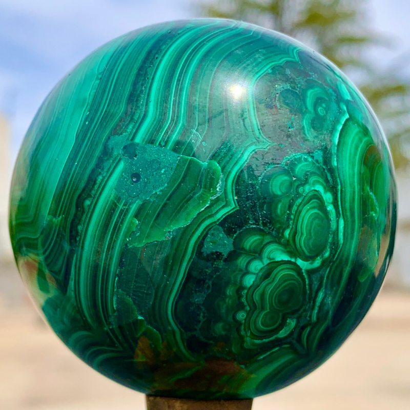 1.15LB Natural malachite egg quartzcrystal energy ball reiki healing