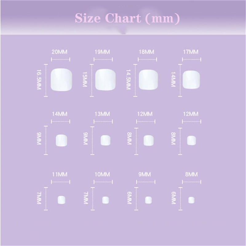 Fashionable Short Toe Press-On False Nail Elegant Flowers French Pedicure 24pcs