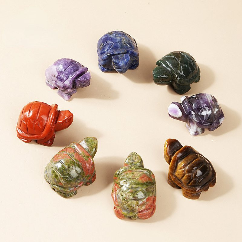 Natural Quartz Crystal Carved Longevity Tortoise Healing Gemstone Animal Turtle