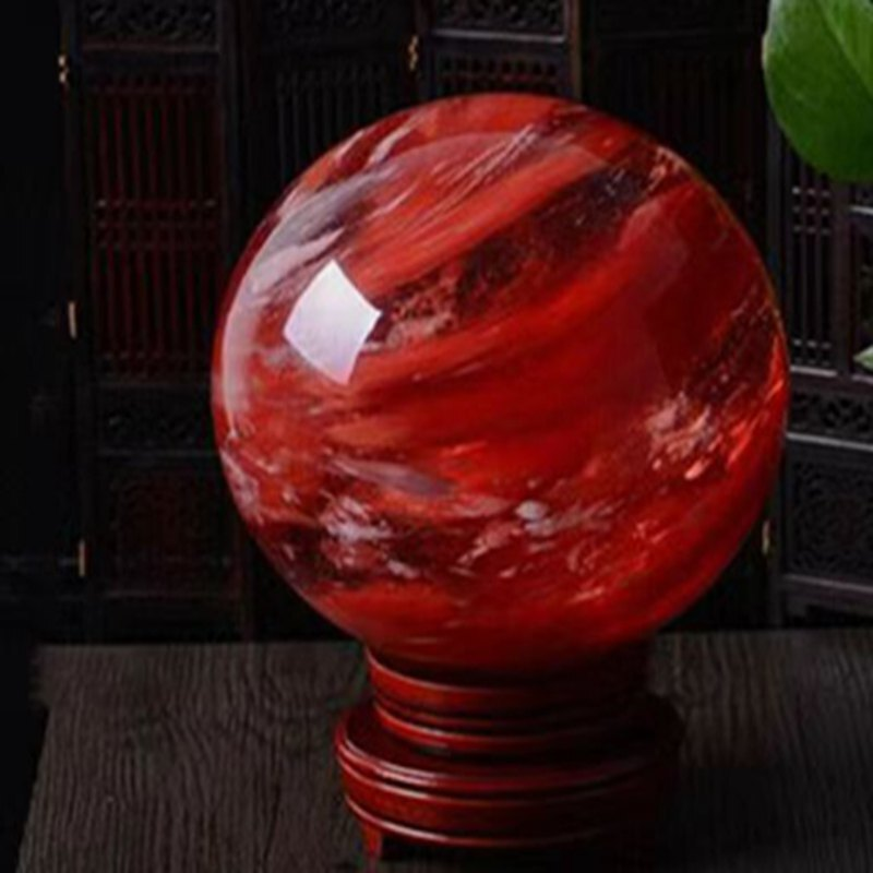 HOT Natural Healing Stone Rare Red Melting Crystal Ball Gemstone Sphere W/ Stand