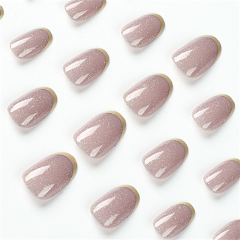 Shiny Gold French False Nail Short Almond Press on Nails for Nails Art 24pcs