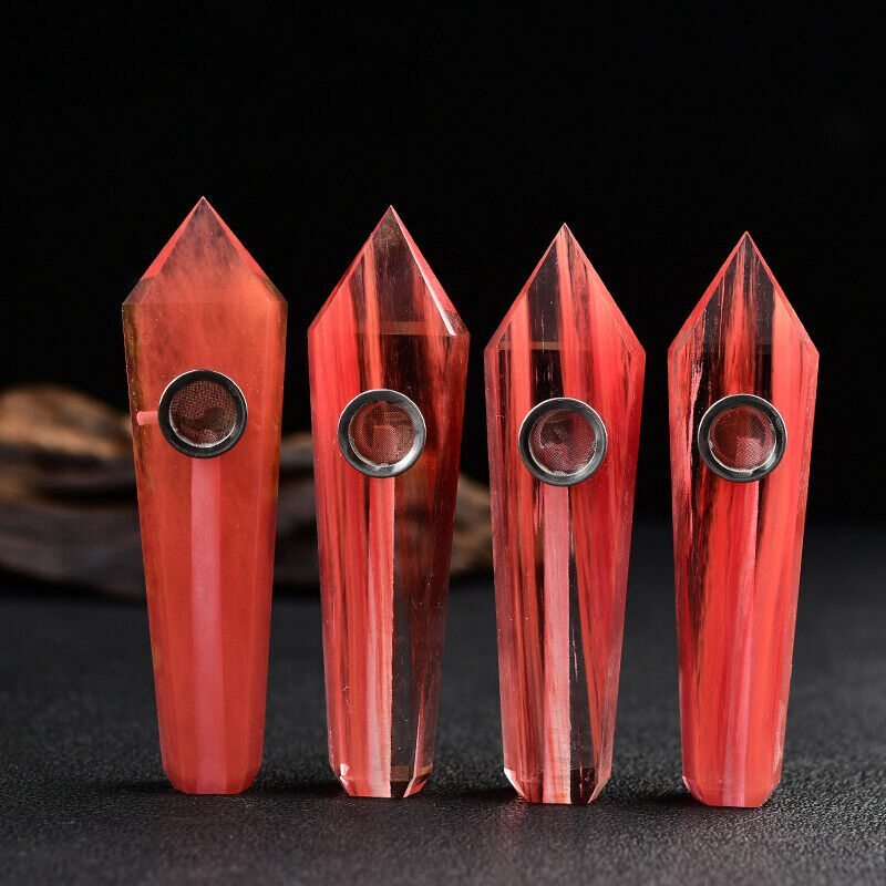 Natural Red Melting Stone Smoking Pipes Quartz Crystal Point Wand Reiki Obelisk