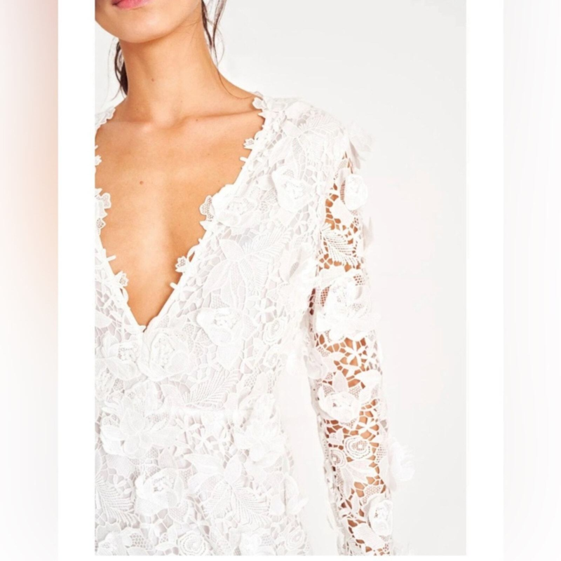 LoveShackFancy Bridal Sylvester Lace Guipure Plunge V Wedding Gown Size 14 NWT
