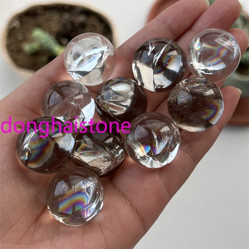 Top 1pc Natural clear Quartz sphere Rainbow Crystal Ball Mineral healing 20mm+