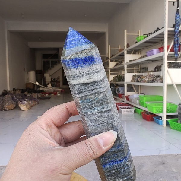 670g Natural Rock Lapis Lazuli Quartz Crystal Stone Point Healing Wand Obelisk