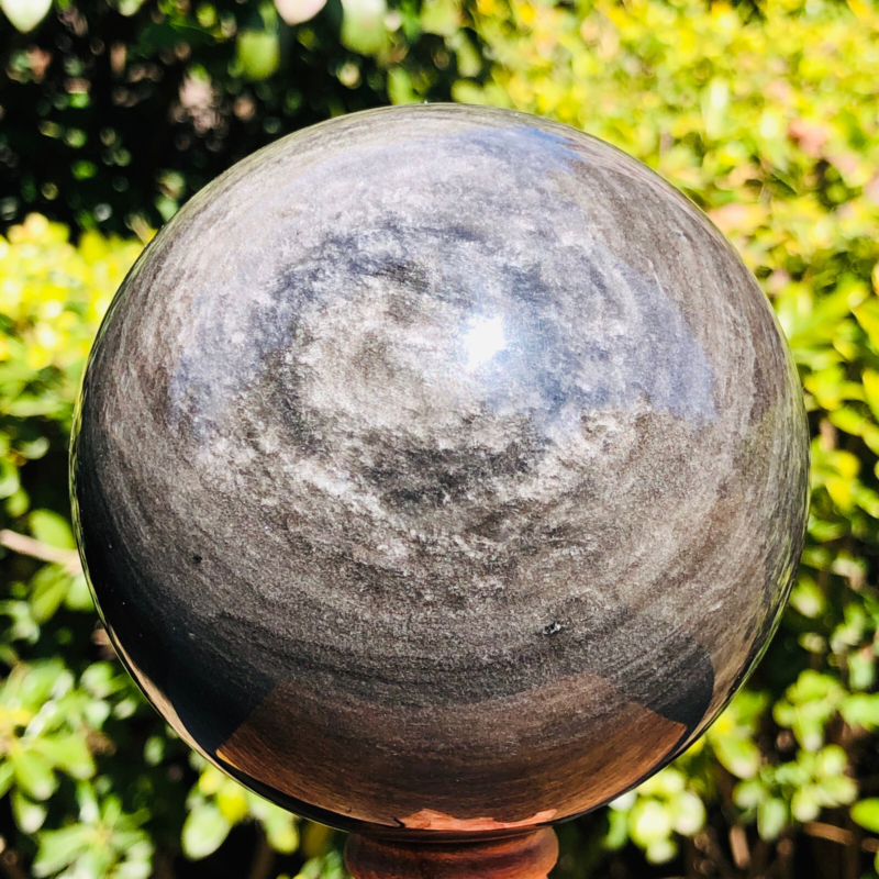 2.5LB TOP Natural Silver Obsidian Sphere Crystal quartz Ball Healing 797
