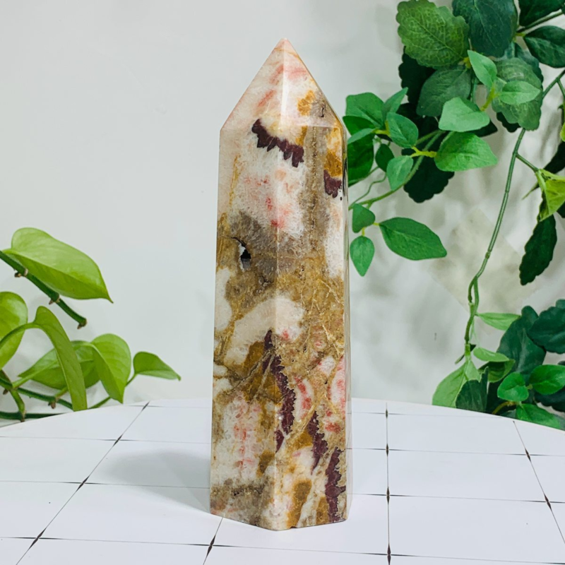 652g Natural Pork Stone Quartz Obelisk Crystal Wand Point Tower Reiki Healing