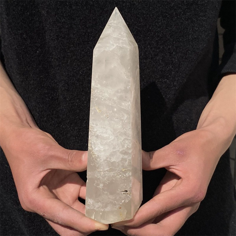 950gNatural White Quartz Obelisk Crystal Wand Point Healing Mineral Stone