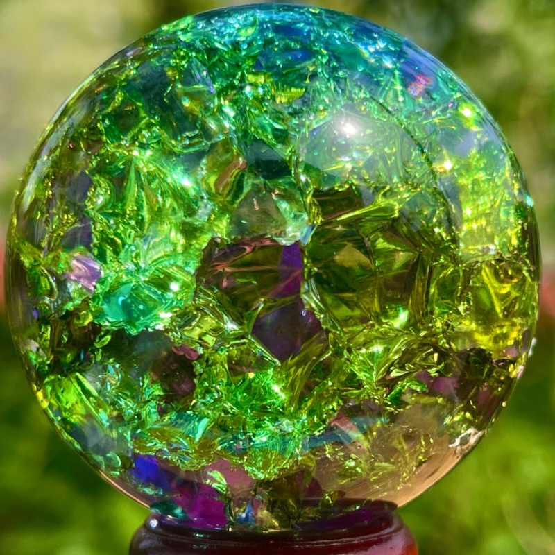 168G Natural Titanium Rainbow Quartz sphere Crystal ball Healing