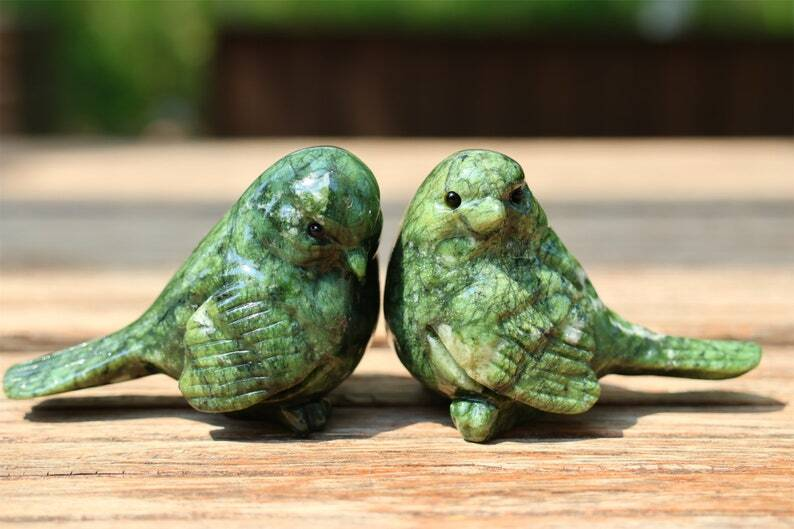 2.4" Natural Olive Jade Carved bird Reiki Creative Crystal Skull decor gift 1pc