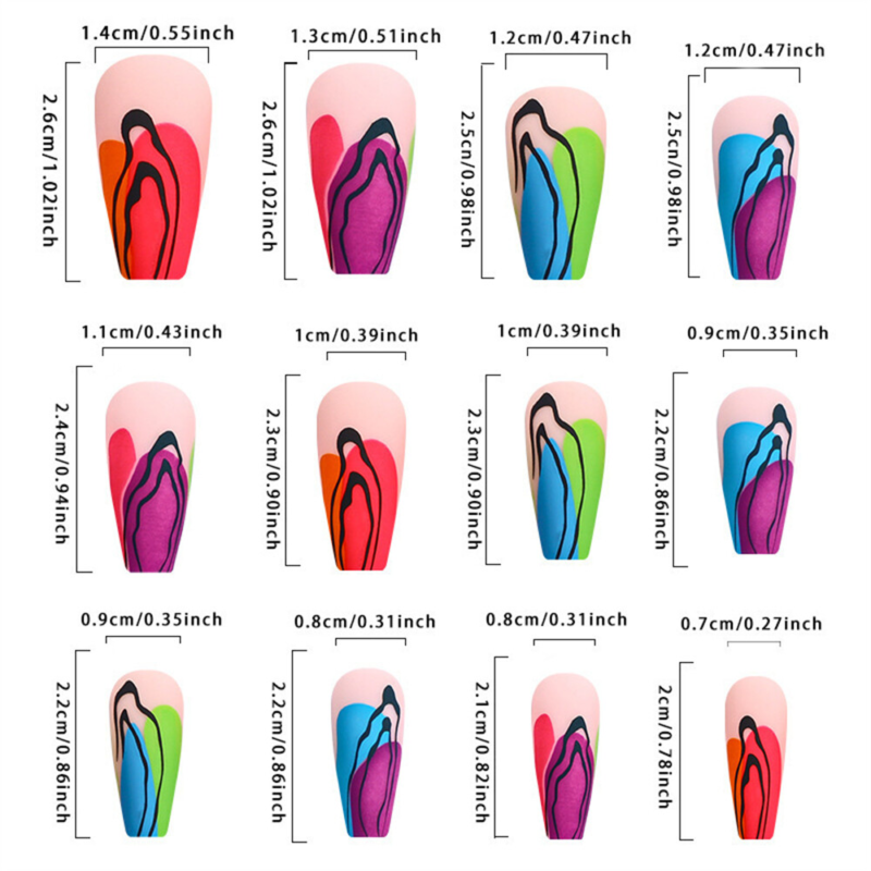 Coffin Medium False Nail Colorful Graffiti Press on Nails for Nail Art 24pcs