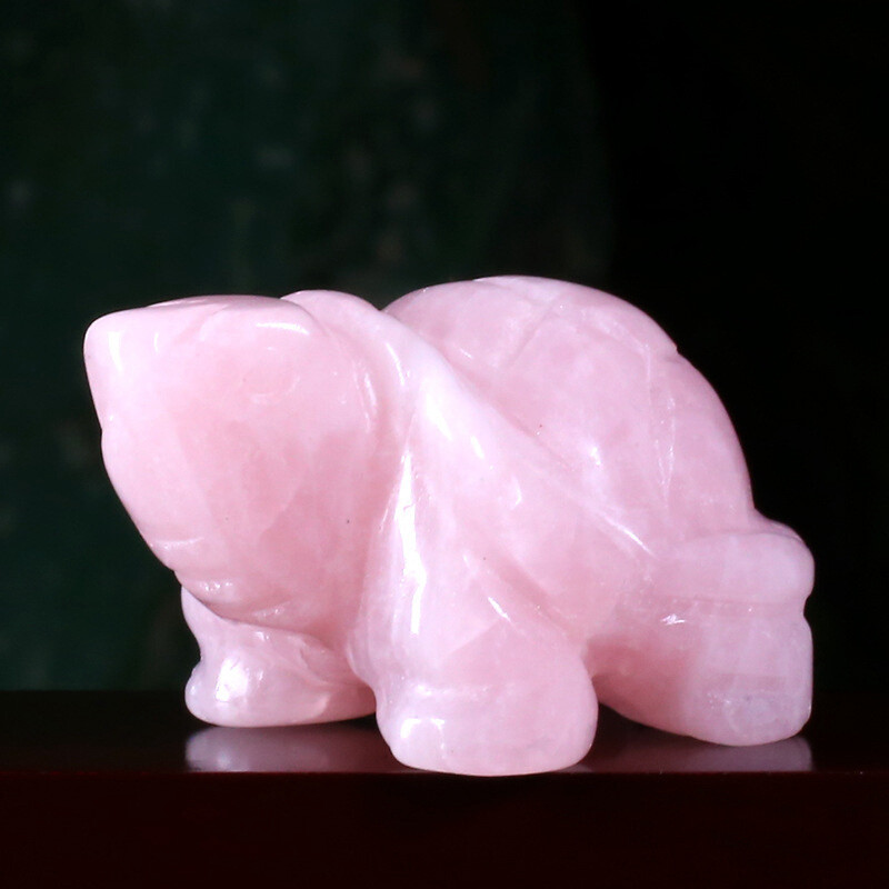 10x Natural Rose Quartz Carved Longevity Tortoise Crystal Animal Turtle Ornament