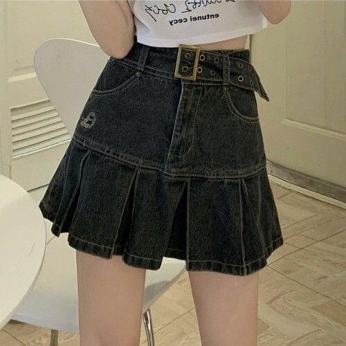 Kawaii Girl Hot sweet DenimSkirt Pleated Casual High Waist A Word Short Skirt