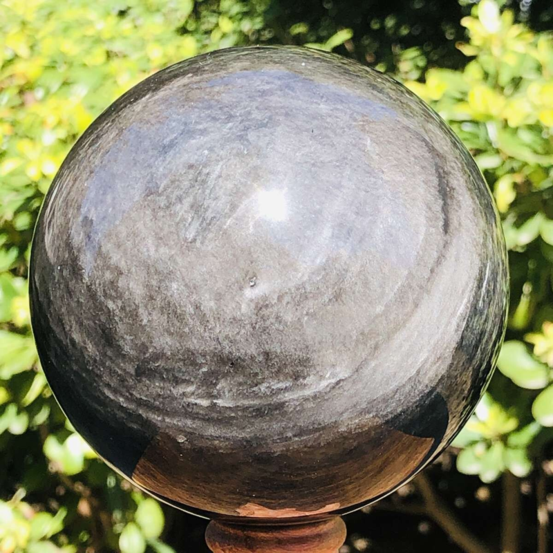 1130G HUGE Natural Silver Obsidian Sphere Crystal quartz Ball Healing 801