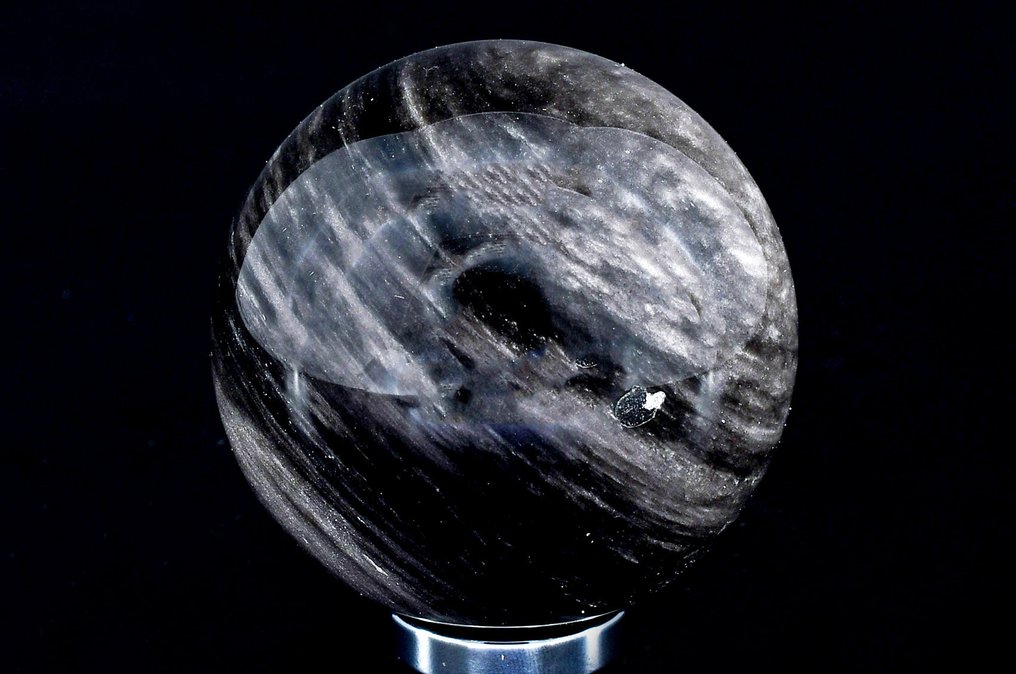 High quality silver Obsidian sphere and point - Height: 8.5 cm - Width: 2.2 cm- 291 g - (2)