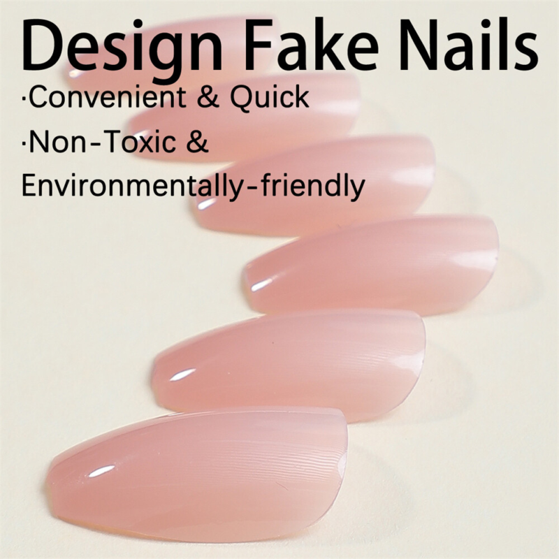 Nude Color Glossy False Nail Medium Coffin Press on Nails for Nail Art 24pcs