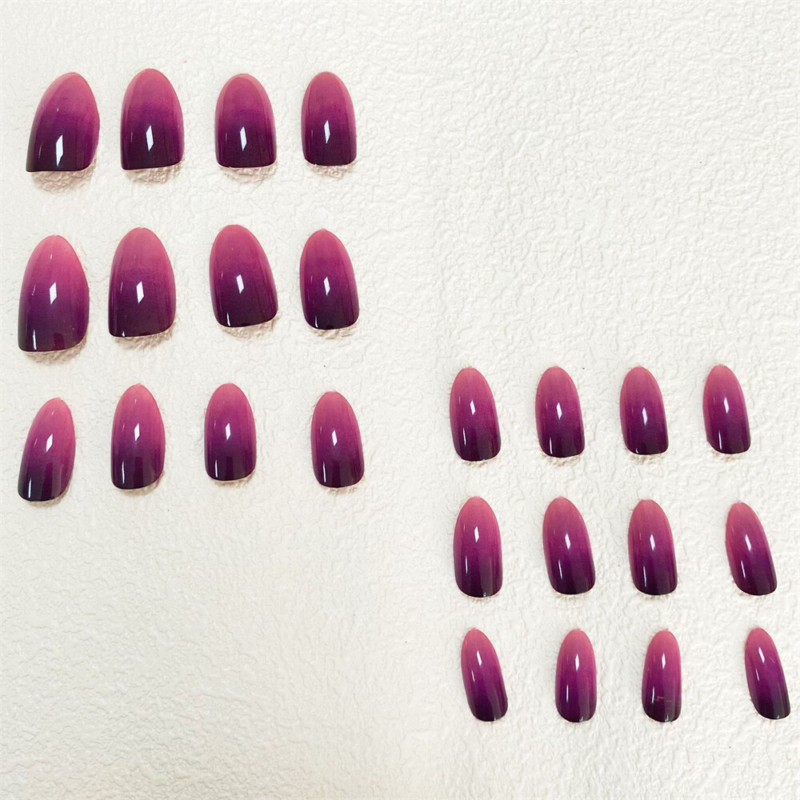Purple Black Gradient False Nail Almond Short Press on Nails for Nail Art 24pcs