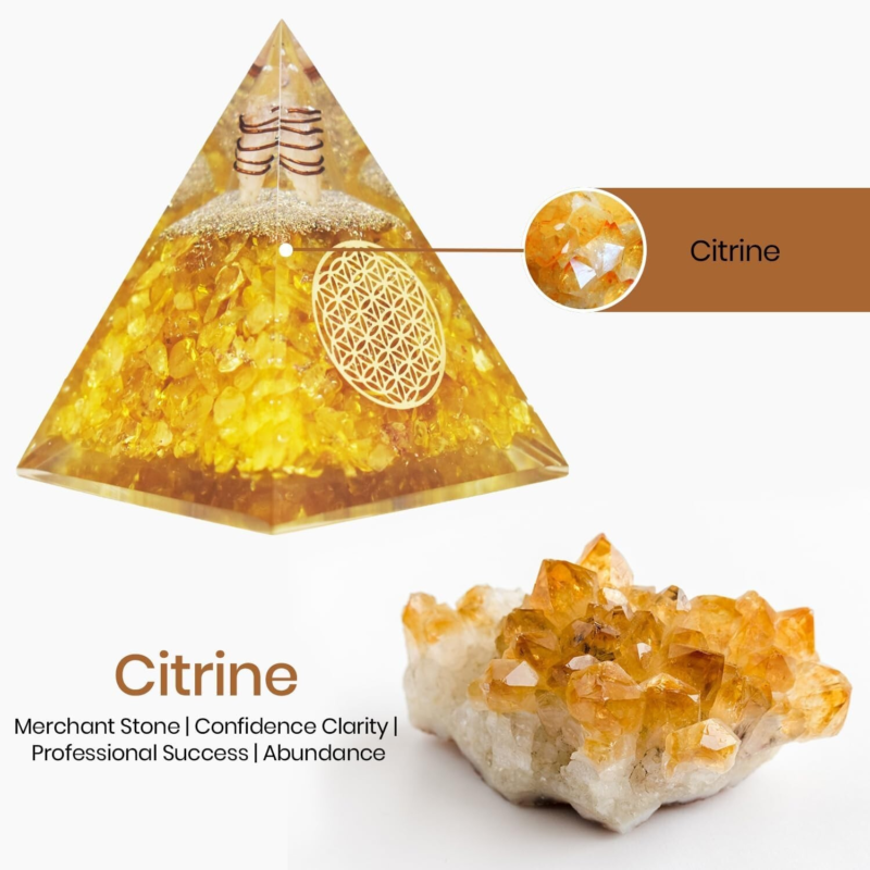 Citrine Orgonite Pyramid EMF Orgone Healing Crystal Meditation Positivity India
