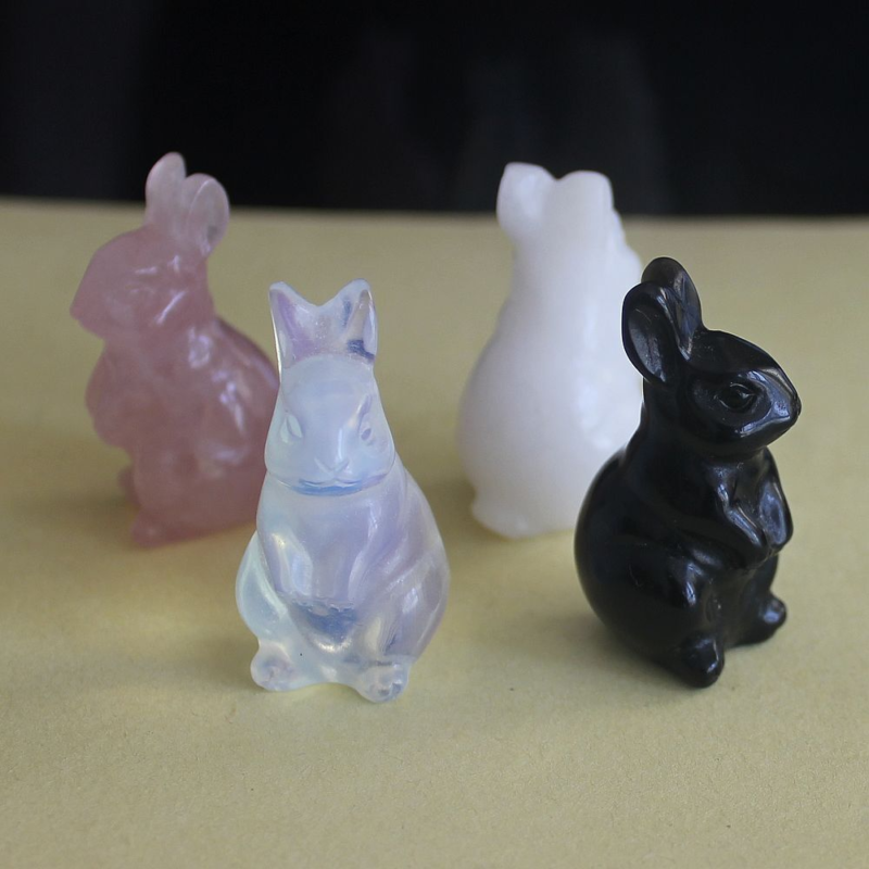 Carved gemstone crystal rabbit bunny figurine animal carving home decor 1.5''