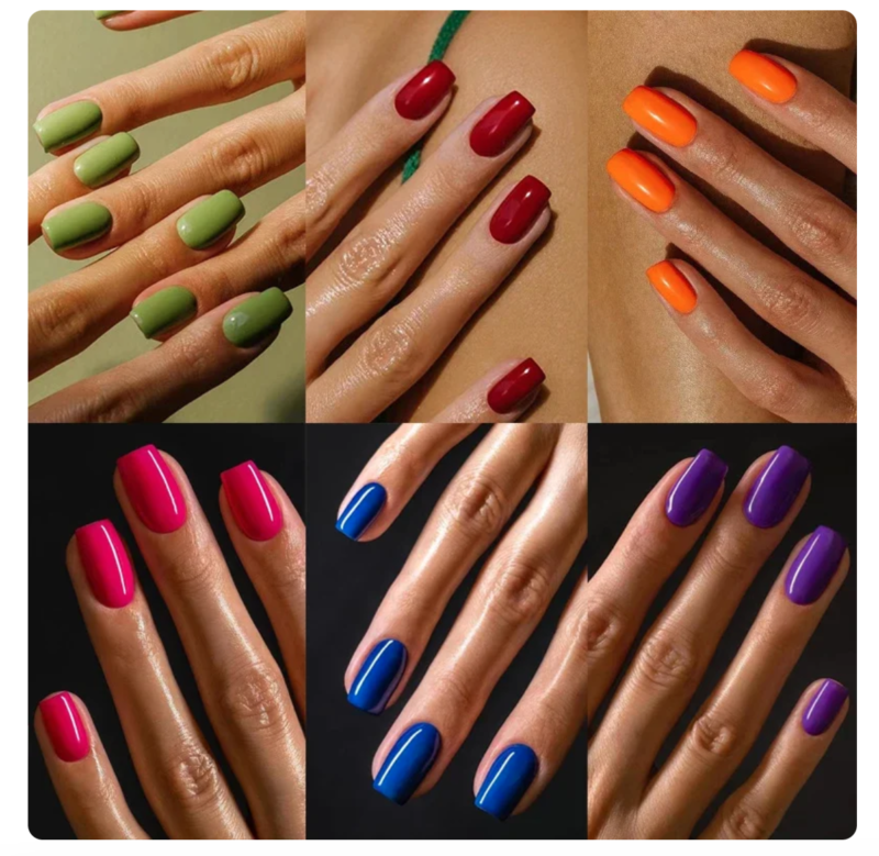 24 Press On False Nails Sticky Tabs Reusable Mid Length Square Tips FULL COLOUR