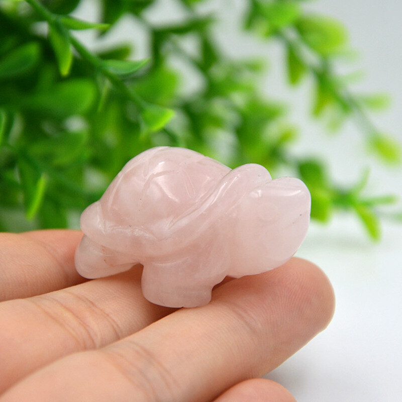 10x Natural Rose Quartz Carved Longevity Tortoise Crystal Animal Turtle Ornament
