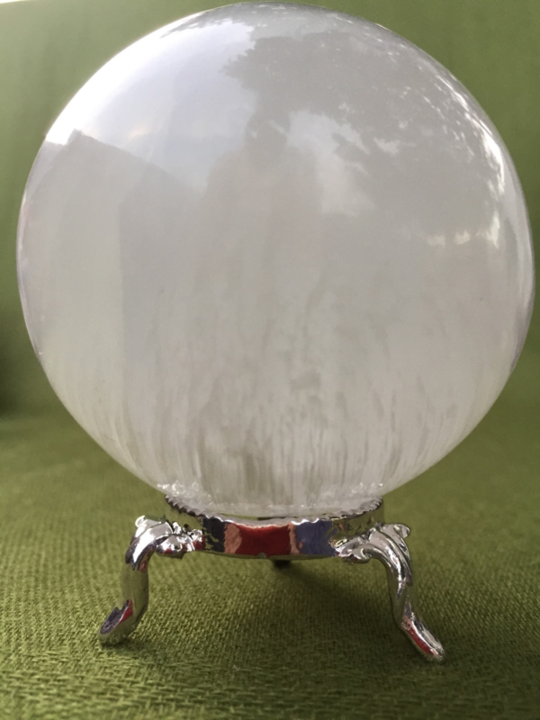 60 mm Selenite Sphere With Stand White Selenite Crystal Sphere Gypsum Reiki Heal