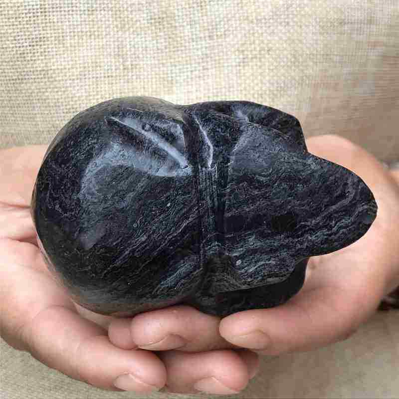 0.43Kg Natural black jade quartz skull carved Quartz Crystal skull Healing