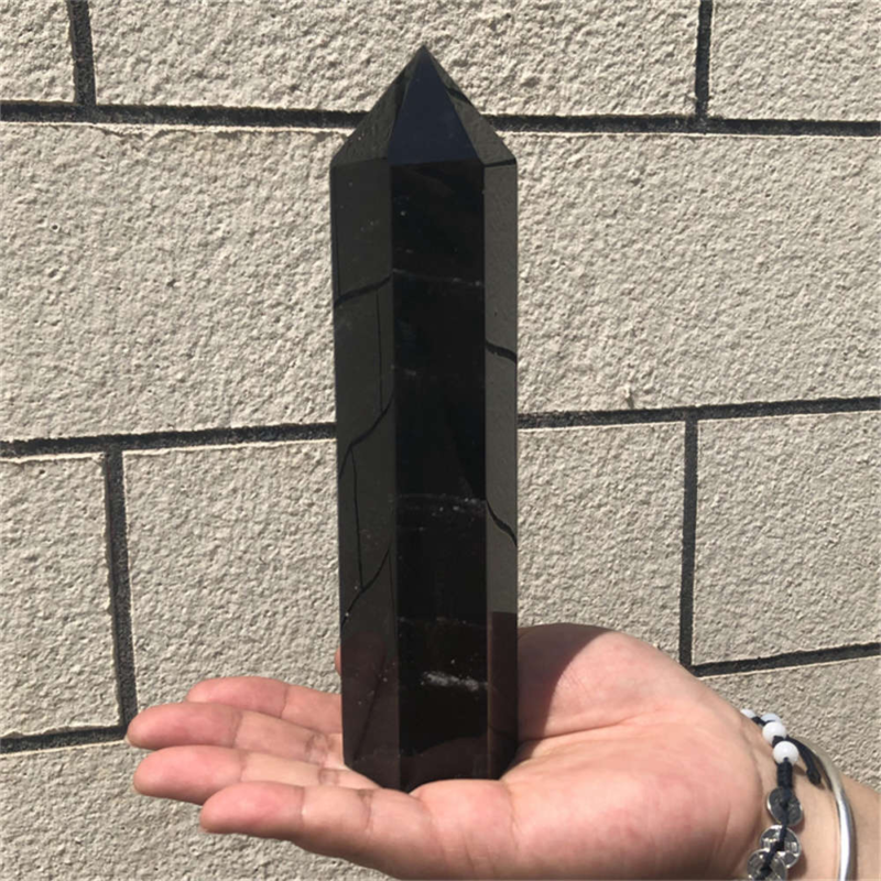 510g Natural Obsidian Obelisk Quartz Crystal Point Wand Tower Healing