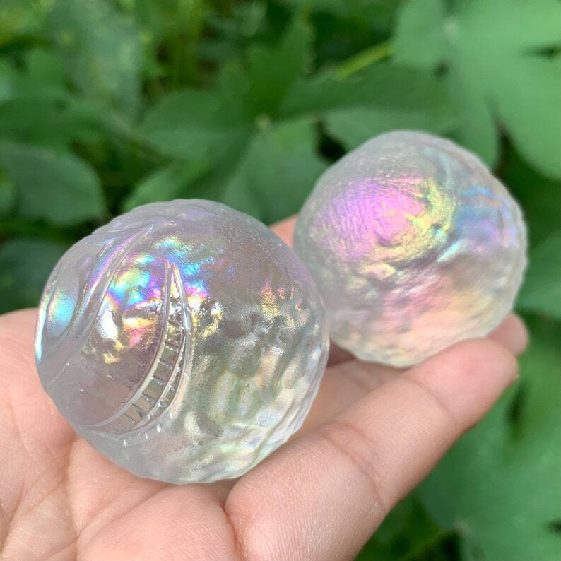1pc Titanium Rainbow Melting stone ball Eye Ball Hand Carved Collection Heal