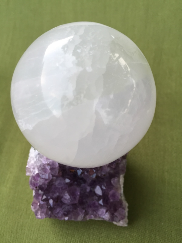 60 mm Selenite Sphere With Stand White Selenite Crystal Sphere Gypsum Reiki Heal