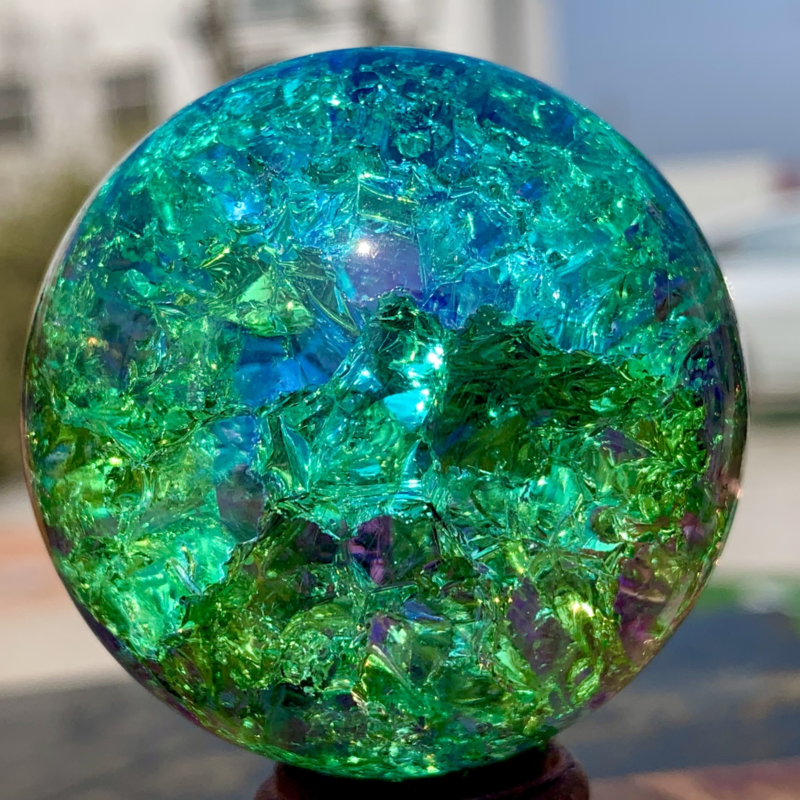 163G Natural Titanium Rainbow Quartz sphere Crystal ball Healing