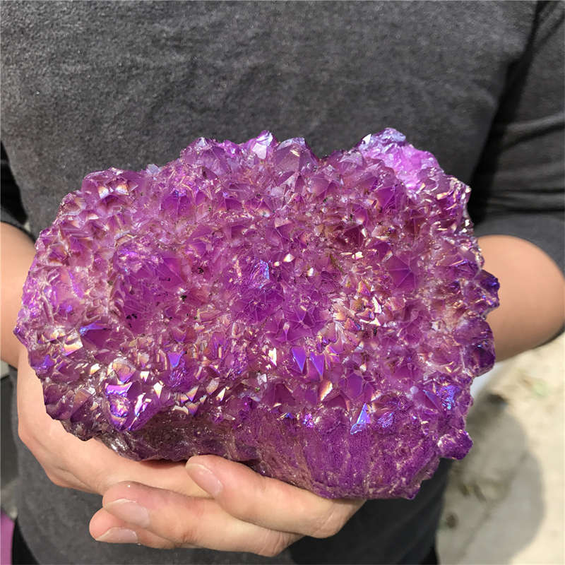 1.18kg Electroplate Rainbow cluster quartz crystal mineral specimen reiki healin