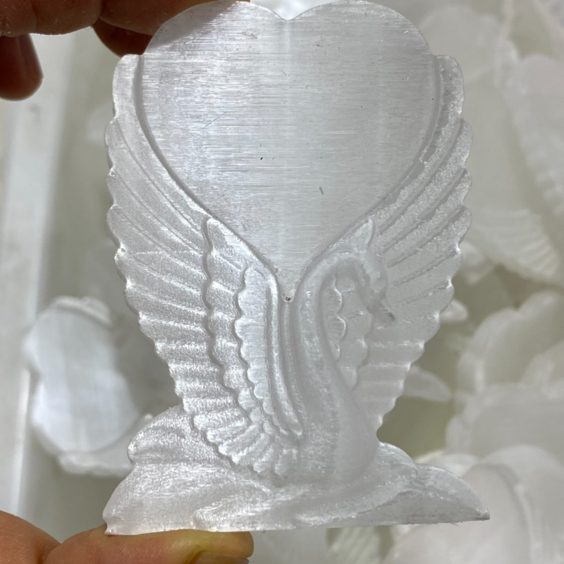 2.5”+ Natural Gypsum Selenite swan Hand Carved Quartz Crystal Reiki healing 1PC