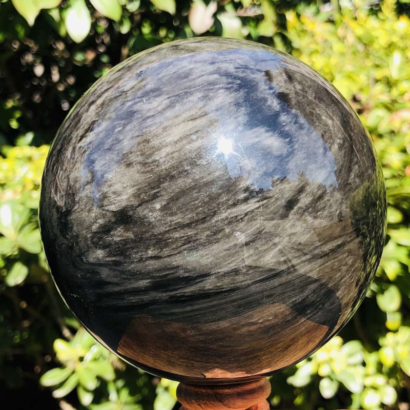 1360G HUGE Natural Silver Obsidian Sphere Crystal quartz Ball Healing 799