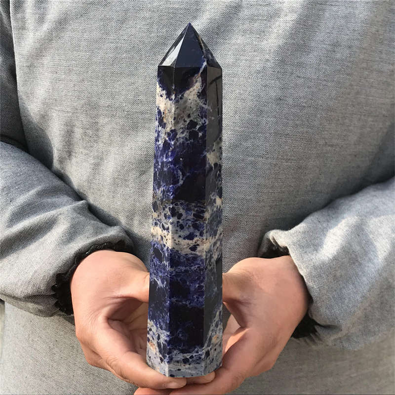 630g Natural Sodalite Obelisk Quartz Crystal Point Wand Tower Reiki Healing Gem
