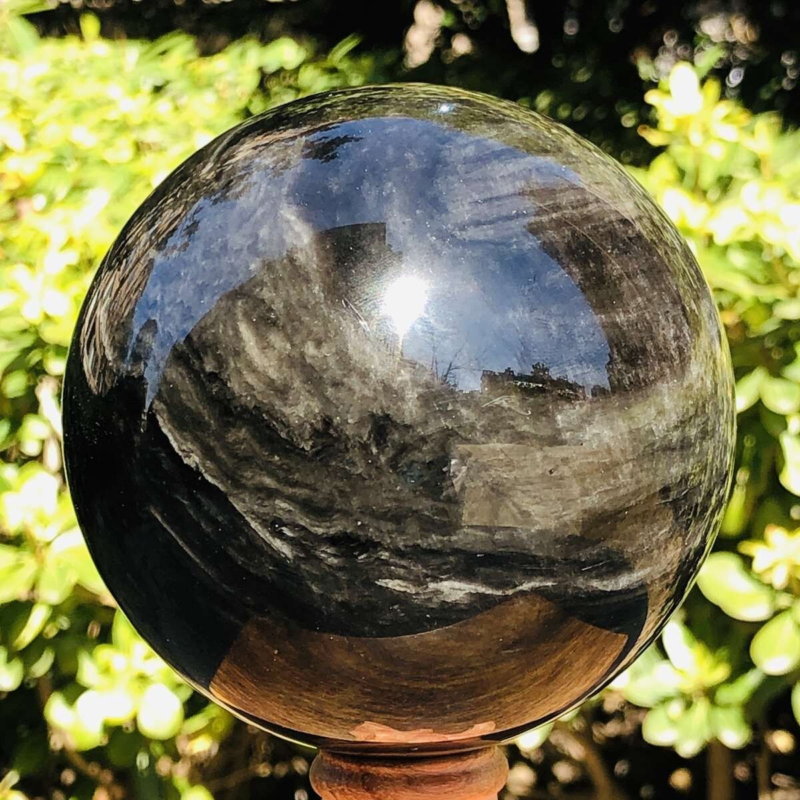1130G HUGE Natural Silver Obsidian Sphere Crystal quartz Ball Healing 801