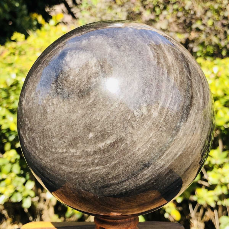 2280G HUGE Natural Silver Obsidian Sphere Crystal quartz Ball Healing 778