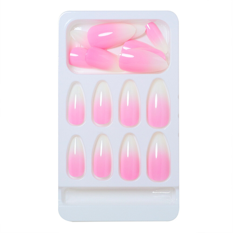 White Pink Gradient False Nail Short Almond Press on Nails for Nail Art 24pcs