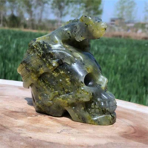 500g Natural carved Unknown Stone dragon Skull reiki quartz crystal skull polish